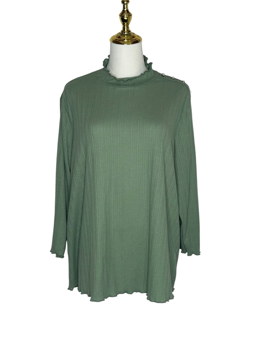 Love Scarlet Ribbed Mock Neck Coquette Sage Green Top Soft Girl Sz 1X Romantic